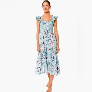 Tuckernuck Rory Flutter Sleeve Blue and Red Sun Smocked Lightweight Dress Sz XL